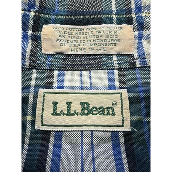 LL Bean Blue Green Plaid Men's Size‎ 16-34 L Large Long Sleeve Button Down Vtg - Picture 3 of 4